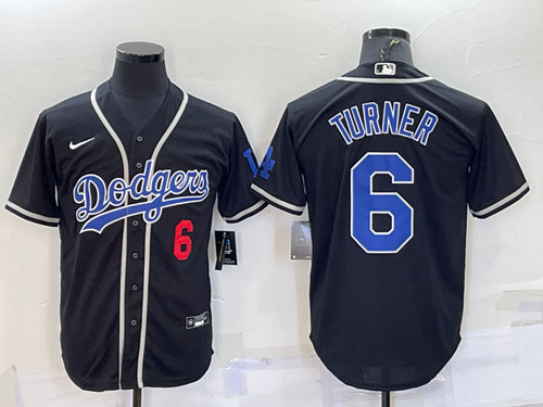 Men's Los Angeles Dodgers #6 Trea Turner Black Cool Base Stitched Baseball Jersey